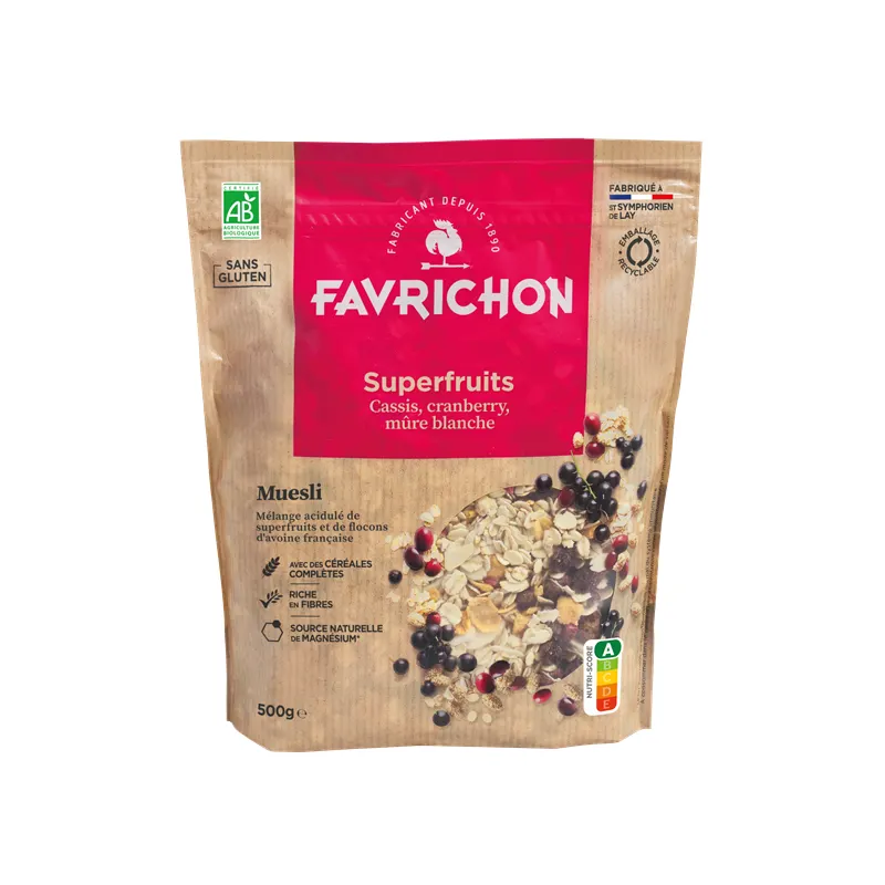 Traditional Superfruit Muesli (Blackcurrant, Cranberry, White Mulberry), Gluten Free 500g, FAVRICHON