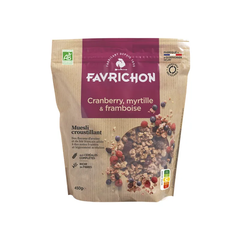 Crispy Muesli Cranberry Blueberry Raspberry, Palm Oil Free, 450g, FAVRICHON