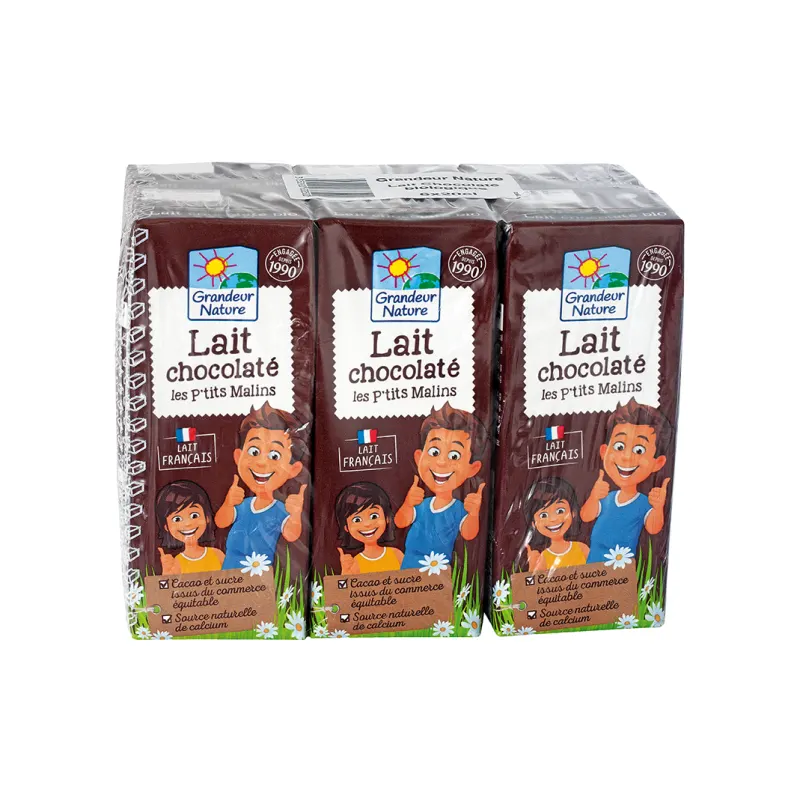 UHT Chocolate Milk Small Carton 20cl With Straw Pack of 6, GRANDEUR NATURE
