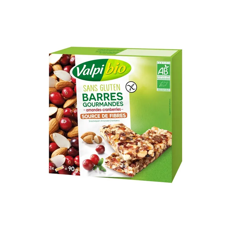 Cranberry Almond Bars (3 Individual Sachets) 90g, VALPIBIO