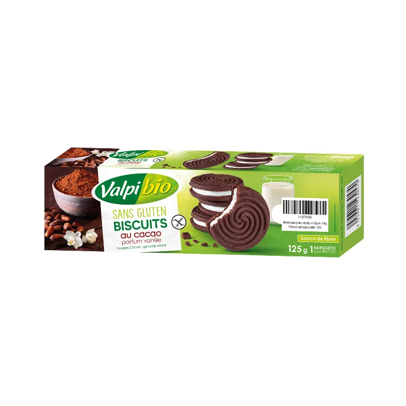 Chocolate Biscuit With Vanilla Filling 125g, VALPIBIO