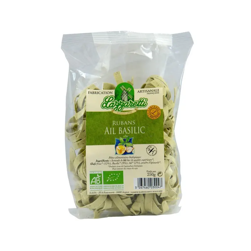 Organic Basil and Garlic Ribbon Pasta 250g, LAZZARETTI