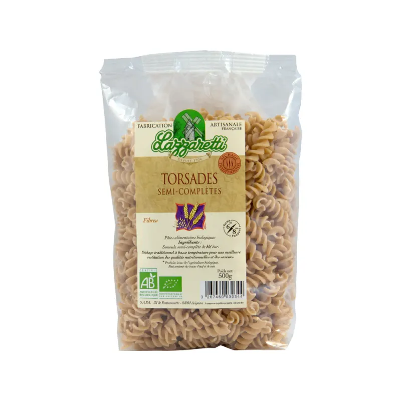 Organic 1/2 Whole Twists Pasta, Quick Cooking 3 Min, 400g, LAZZARETTI