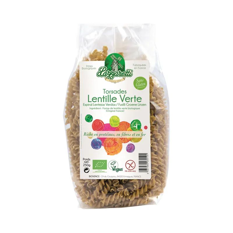 Organic Green Lentil Twists Pasta, Vegan, Gluten Free 250g, LAZZARETTI