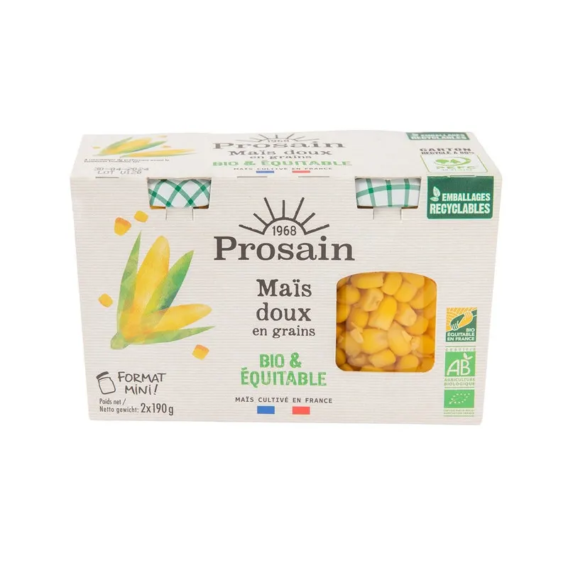 Organic Fair Trade Sweet Corn 2x125g (PNE), 100% France, Mini Format, PROSAIN