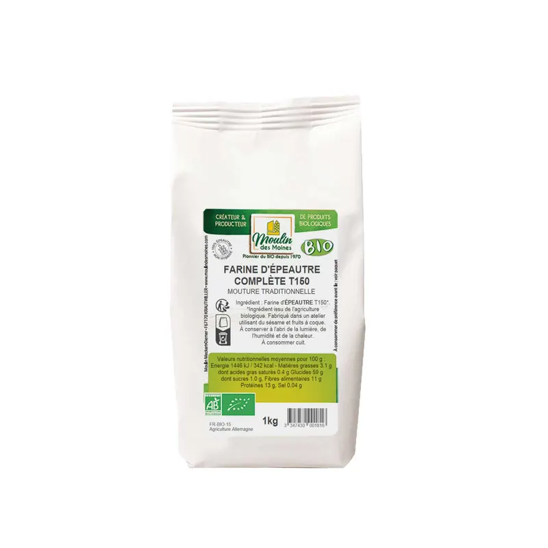 Whole Spelt Flour T150 Organic - 1kg, MOULIN DES MOINES