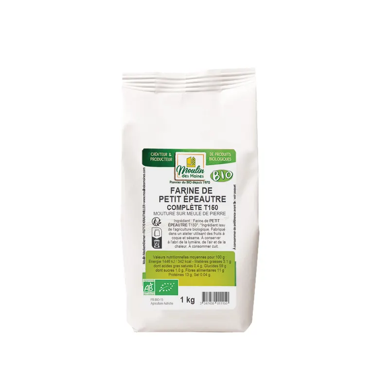 Organic Whole Small Spelt Flour T150 Stone Milled - 1kg, MOULIN DES MOINES