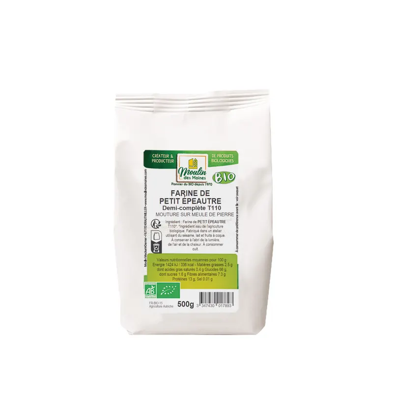 Semi-Whole Stone-Ground Organic Small Spelt Flour T110 - 500g, MOULIN DES MOINES