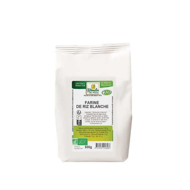 Organic White Rice Flour - 500g, MOULIN DES MOINES