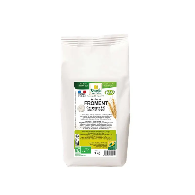 Stone-Ground Organic Country Wheat Flour T80 - 1kg, MOULIN DES MOINES
