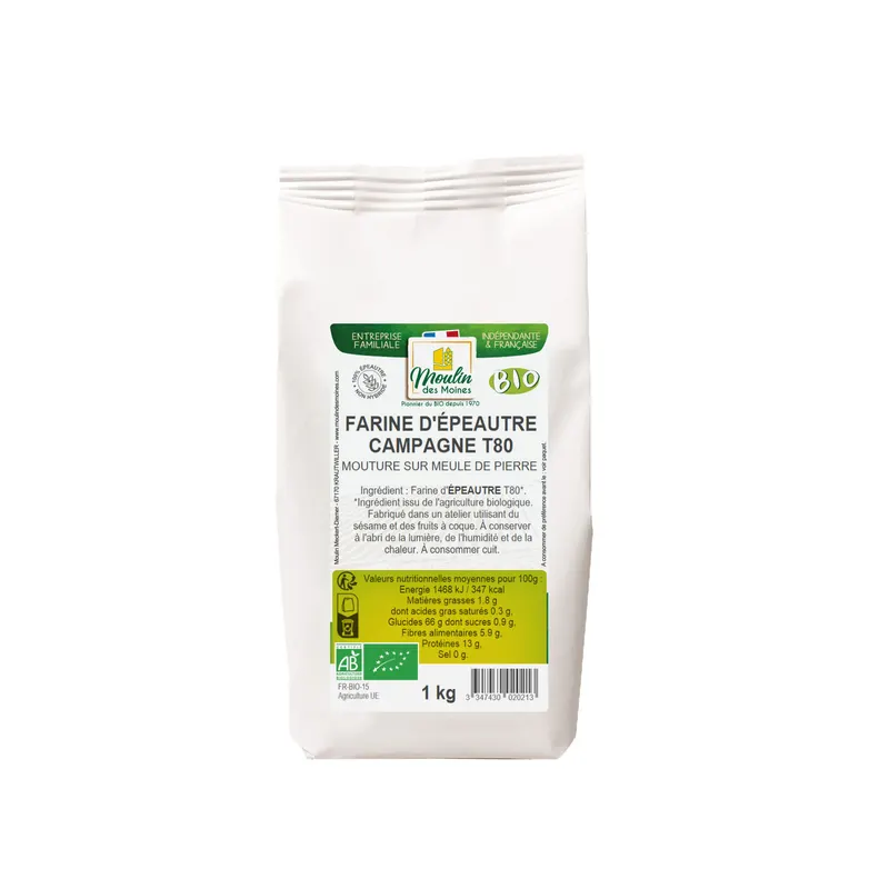 Organic Country Spelt Flour T80 Stone Milled - 1kg, MOULIN DES MOINES