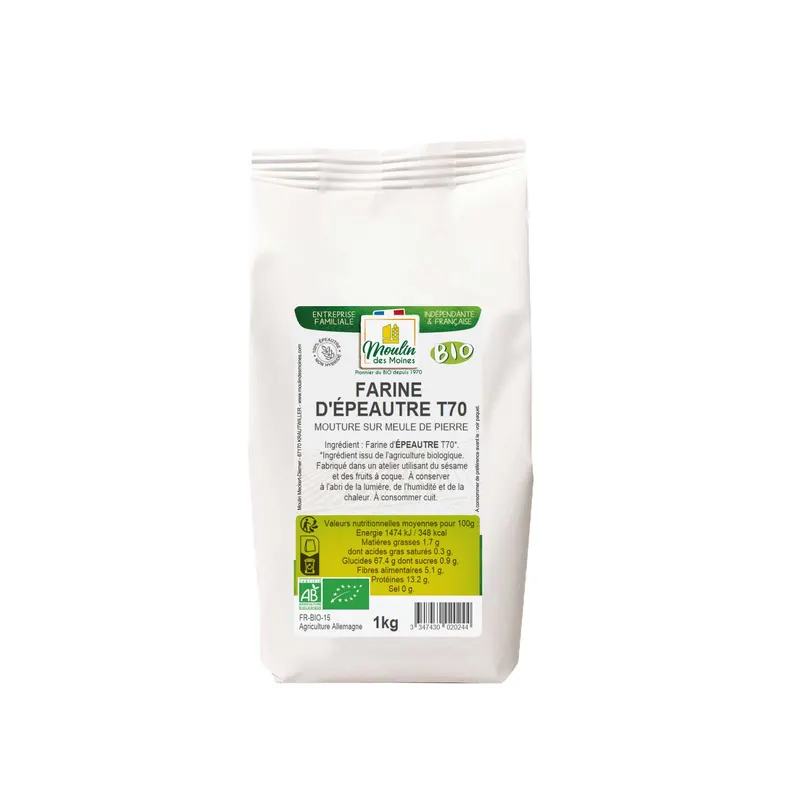 Organic White Spelt Flour T70 Stone Milled - 1kg, MOULIN DES MOINES
