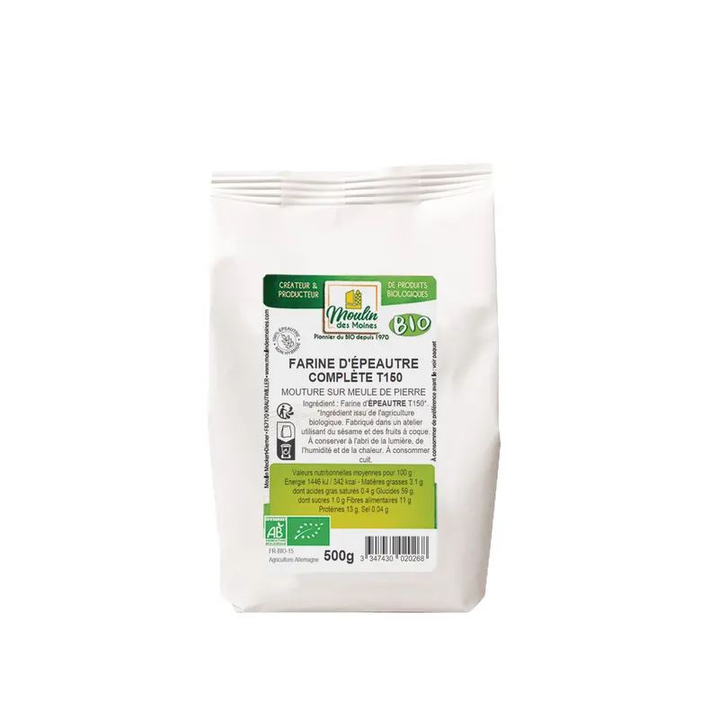 Whole Stone-Ground Organic Spelt Flour T150 - 500g, MOULIN DES MOINES