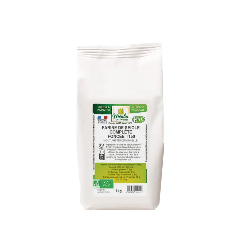 Organic Dark Rye Flour - 1kg, MOULIN DES MOINES