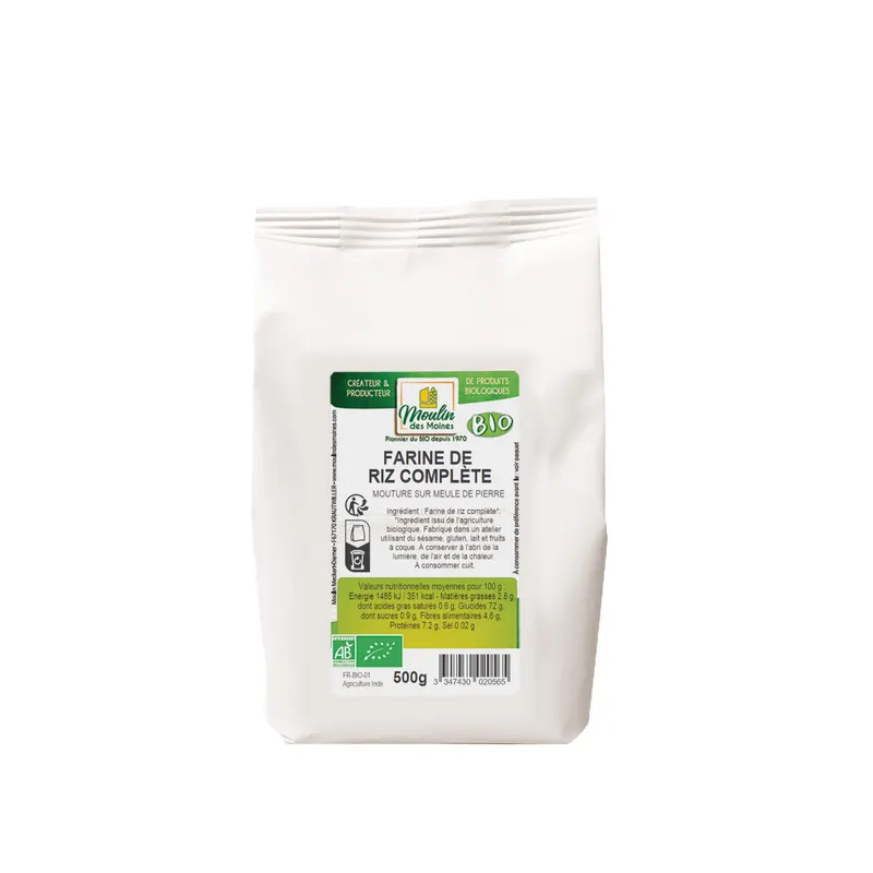 Stone-Ground Organic Whole Rice Flour - 500g, MOULIN DES MOINES