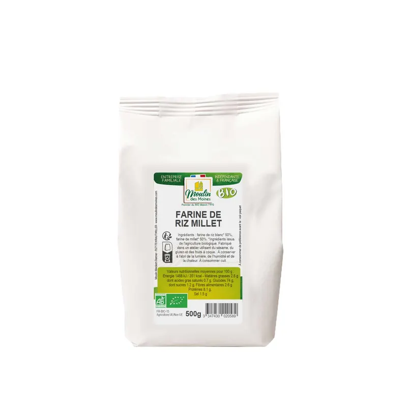 Organic Rice and Millet Flour - 500g, MOULIN DES MOINES