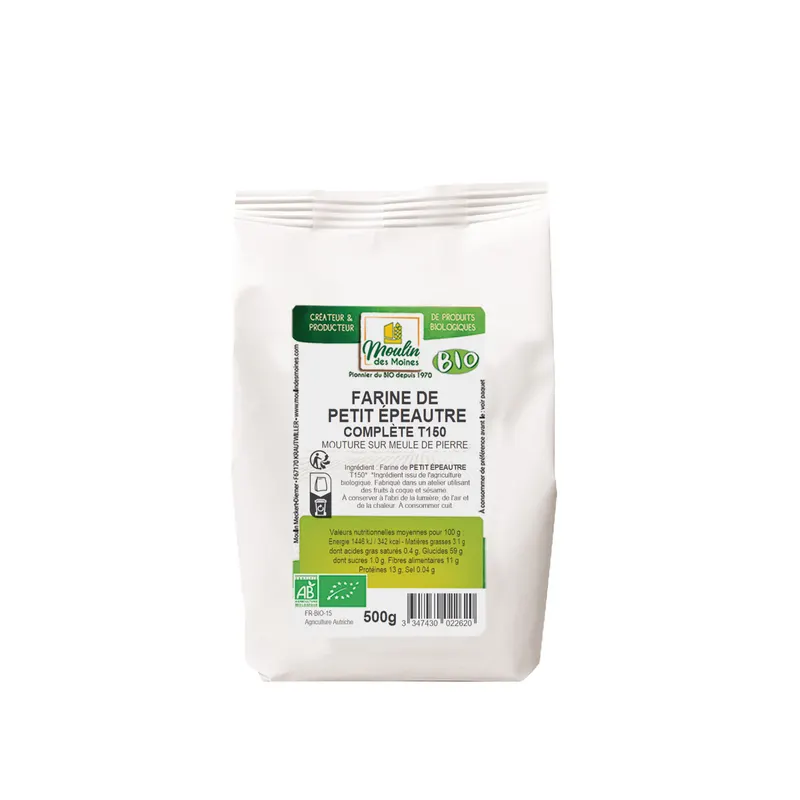 Whole Stone-Ground Organic Small Spelt Flour T150 - 500g, MOULIN DES MOINES