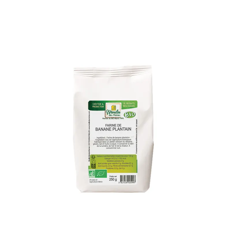 Organic Plantain Banana Flour - 250g, MOULIN DES MOINES