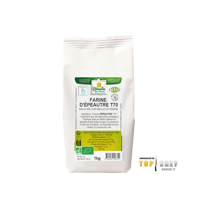 Organic White Spelt Flour T70 Stone Milled Hildegarde - 1kg, MOULIN DES MOINES