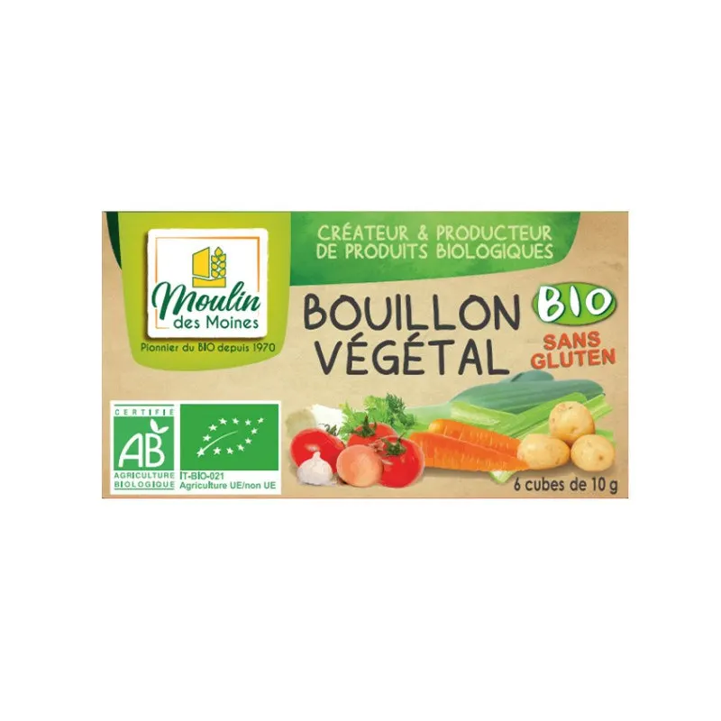 Organic Vegetable Stock Cubes, Gluten Free, 6x10g Box, MOULIN DES MOINES