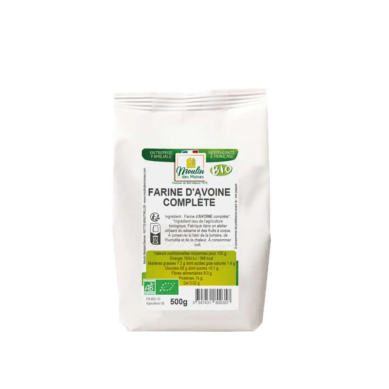Organic Whole Oat Flour - 500g, MOULIN DES MOINES