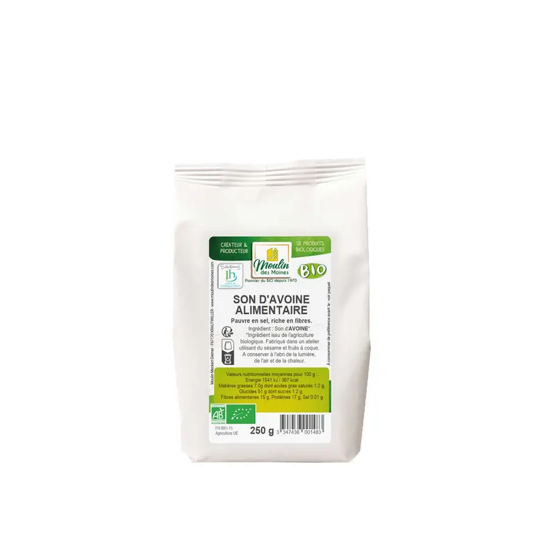 Hildegarde Organic Oat Bran - 250g, MOULIN DES MOINES