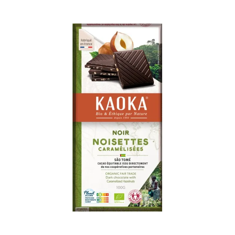 Dark Chocolate 66% With Caramelized Hazelnut Pieces 100g, KAOKA
