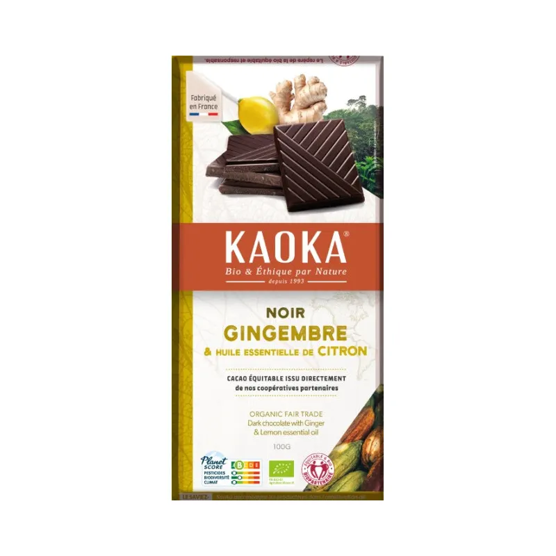 Dark Chocolate 58% Lemon Ginger 100g, KAOKA