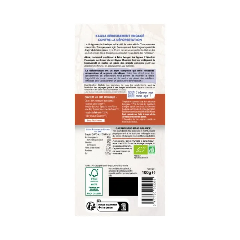 40% Milk Chocolate with Ecuador 100g, KAOKA