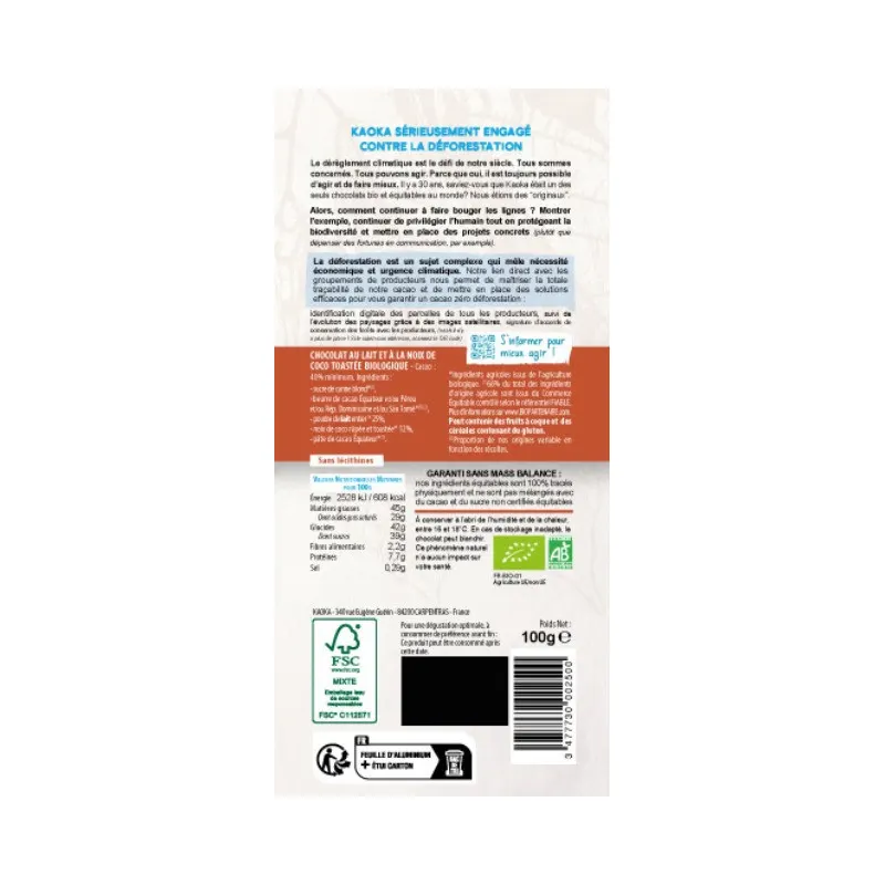 Milk Chocolate with Coconut 100g, KAOKA