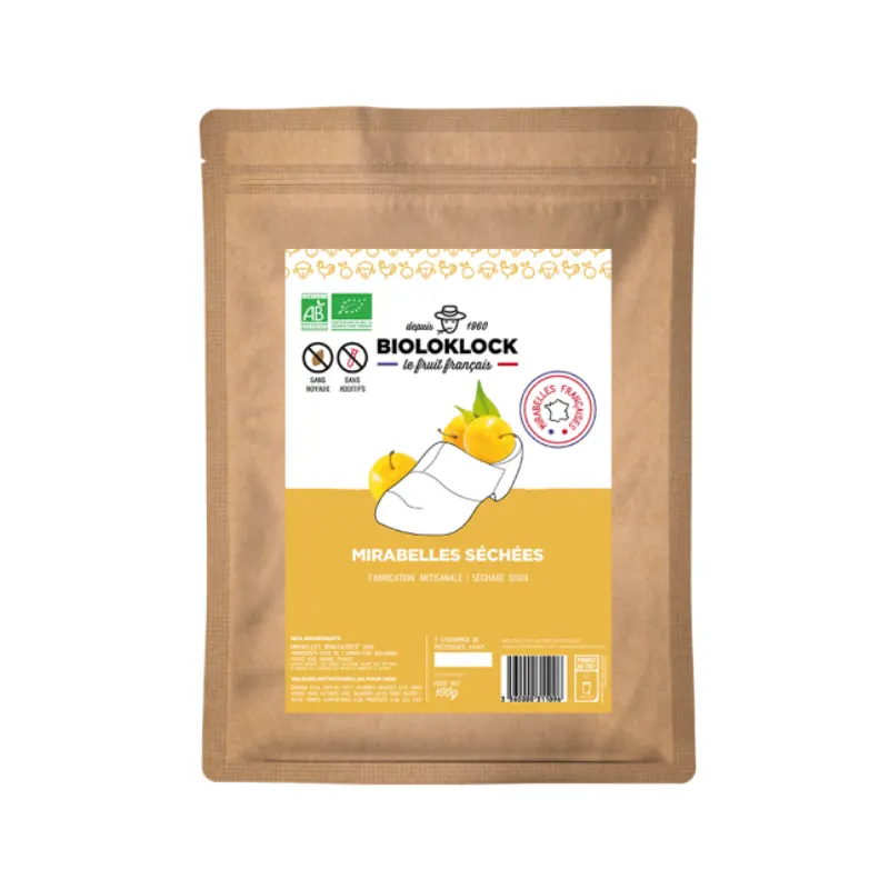 Dried Pitted Mirabelle Plum 100g, BIOLO'KLOCK