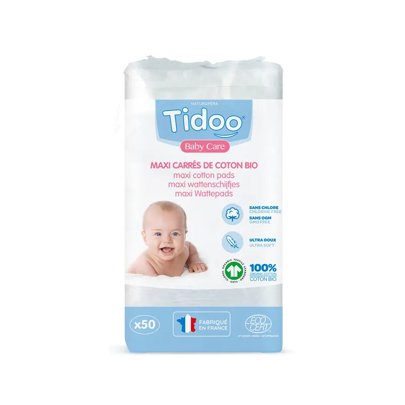 Organic Baby Cotton Maxi Squares x 50 Units, TIDOO