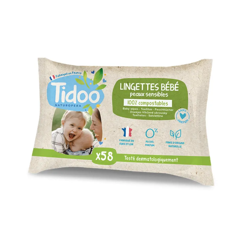 Calendula Fragrance Free Baby Wipes, Compostable Fibres x 58 Units, TIDOO