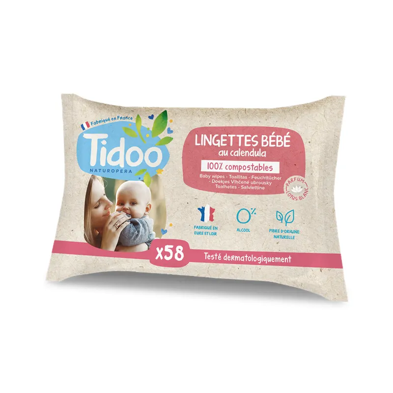 Calendula Scented Baby Wipes, Compostable Fibres x 58 Units, TIDOO