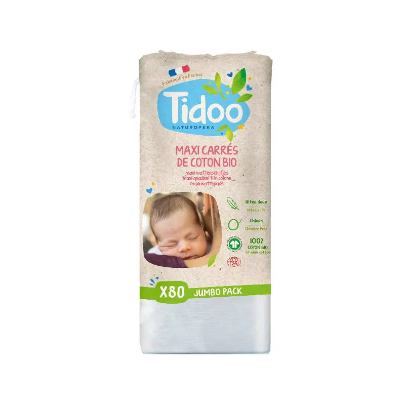 Organic Baby Cotton Maxi Squares, Family Size x 80 Units, TIDOO