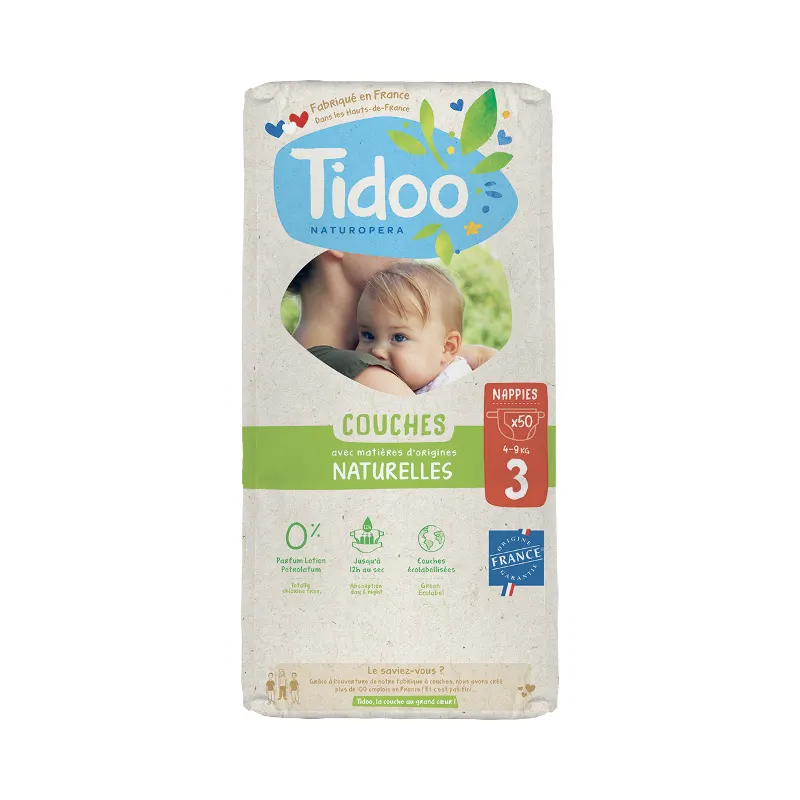 Organic Natural Veil Diapers T3 4-9kg, Jumbo Pack of 50 Diapers, TIDOO