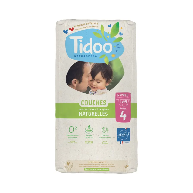 Organic Natural Veil Diapers T4 7-18kg, Jumbo Pack of 44 Diapers, TIDOO