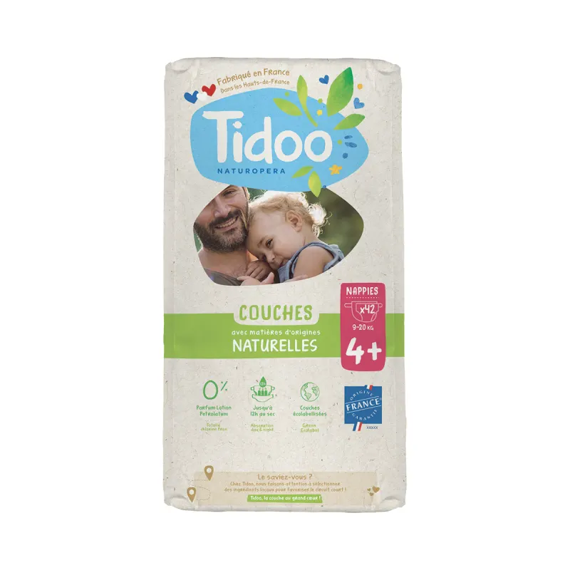 Organic Natural Veil Diapers T4+ 9-20kg, Jumbo Pack of 42 Diapers, TIDOO