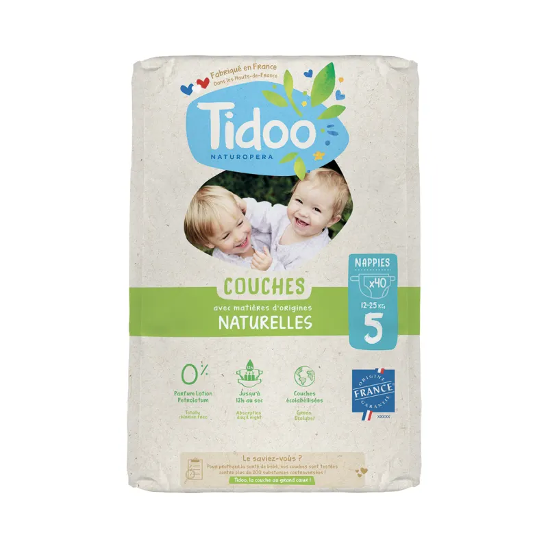 Organic Natural Veil Diapers T5 12-25kg, Jumbo Pack of 40 Diapers, TIDOO