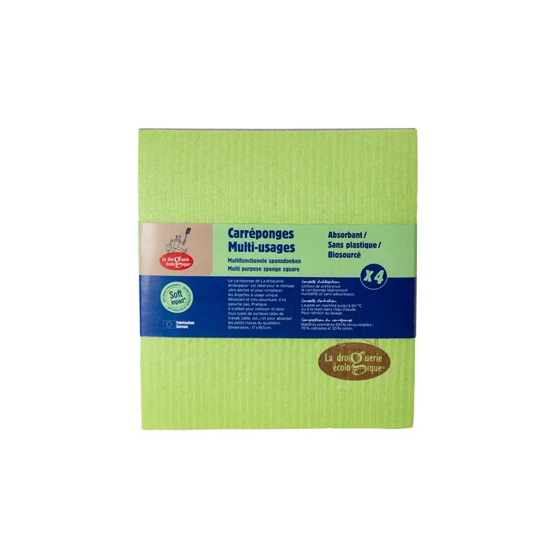 Cellulose Sponge Square x4, LA DROGUERIE ECOLOGIQUE