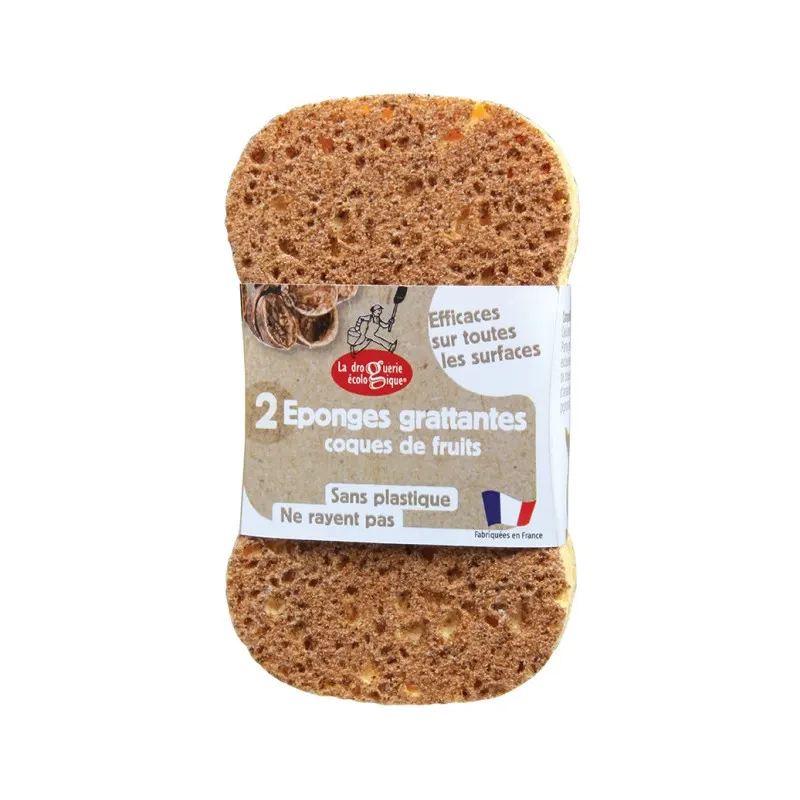 Set Of 2 Fruit Shell Scouring Sponges in display, LA DROGUERIE ECOLOGIQUE