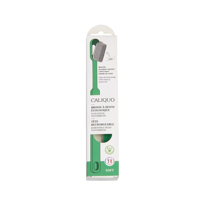 Refillable Soft Green Toothbrush in Bioplastic, CALIQUO