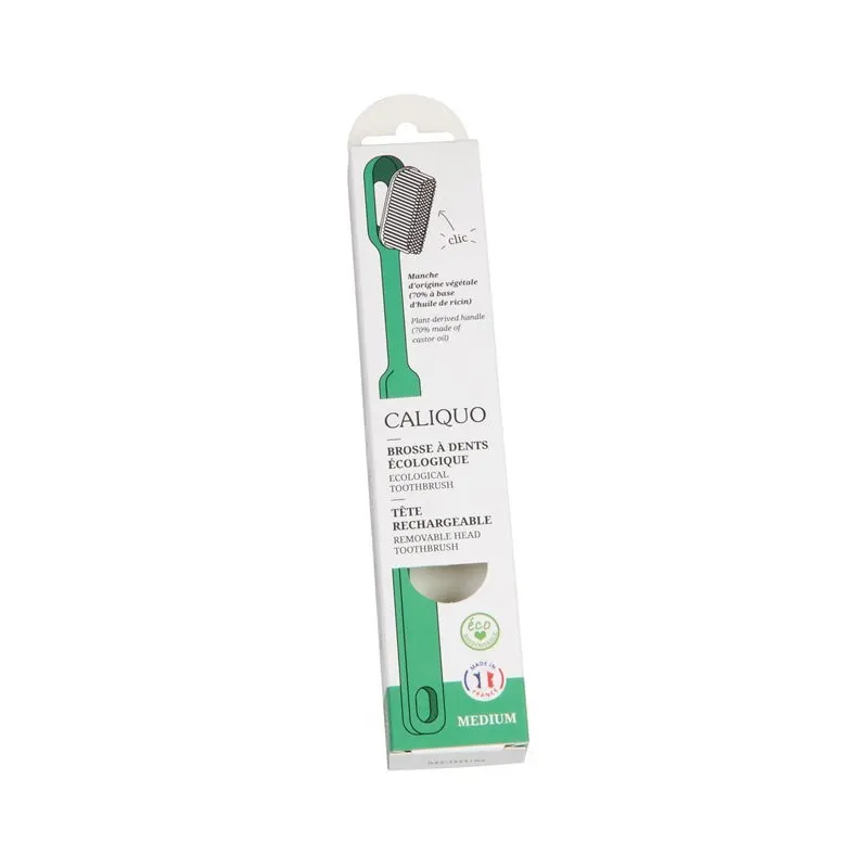 Refillable Medium Green Toothbrush in Bioplastic, CALIQUO