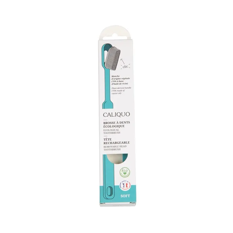 Refillable Soft Lagoon Blue Toothbrush in Bioplastic, CALIQUO