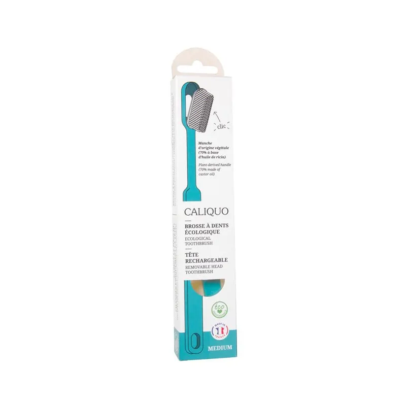 Refillable Medium Blue Toothbrush in Bioplastic, CALIQUO
