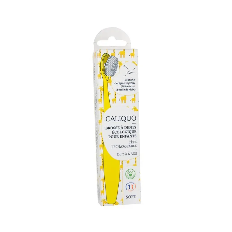Children's Toothbrush (2 to 6 Years) Soft Yellow Refillable in Bioplastic, CALIQUO