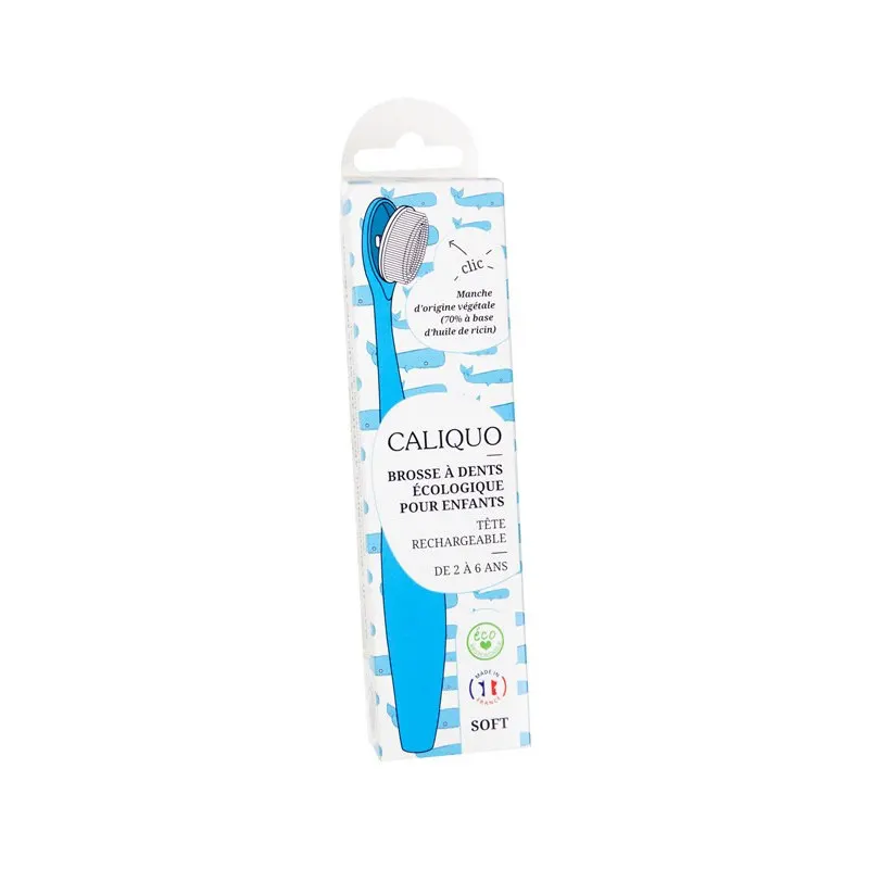 Children's Toothbrush (2 to 6 Years) Soft Blue Refillable in Bioplastic, CALIQUO