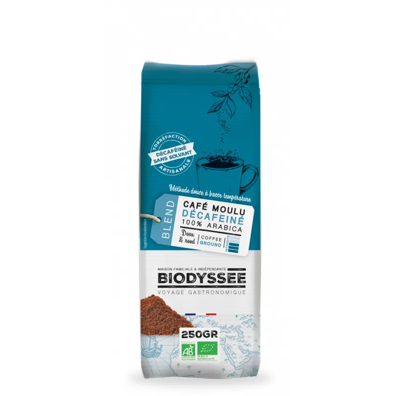 Mild Decaffeinated Pure Arabica Ground Coffee 250g, BIODYSSEE