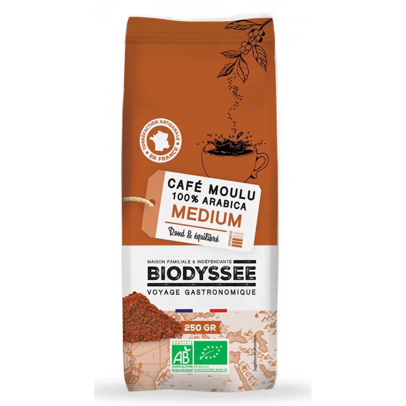 100% Arabica Ground Coffee Medium 250g, BIODYSSEE