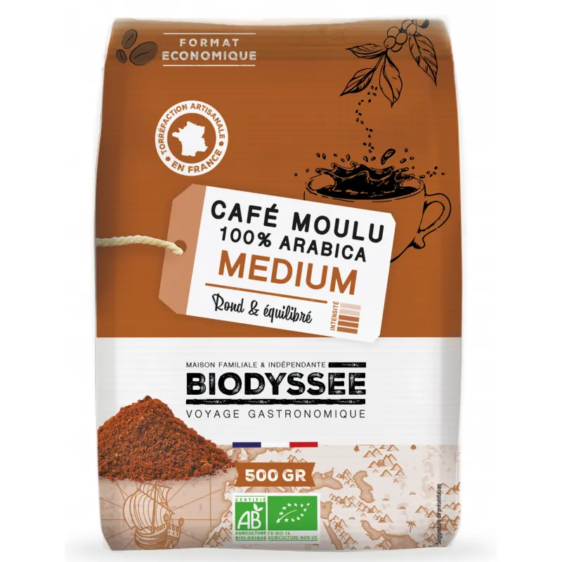 100% Arabica Ground Coffee Medium 500g, BIODYSSEE